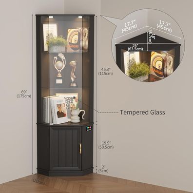 Gurexl 175CM Eckvitrine mit 24 RGB Beleuchtung, Sensorik und 3 verstellbaren