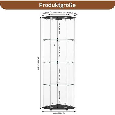 Blsyhdh Glasvitrine Standvitrine mit LED, 4 Etagen, 1 Tür mit Schloss