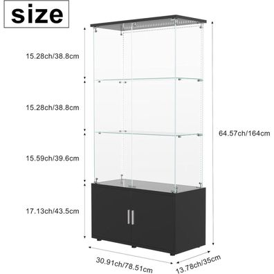Blsyhdh Glasvitrine Standvitrine mit LED, 4 Türen, 3 Einlegeböden