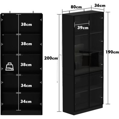 Caldion Vitrinenschrank mit LED-Beleuchtung, 2 Glastüren, Pop-up-Design