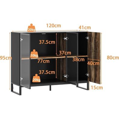 Caldion Vitrinenschrank Schwarz & Holz mit 8-farbiger LED-Beleuchtung