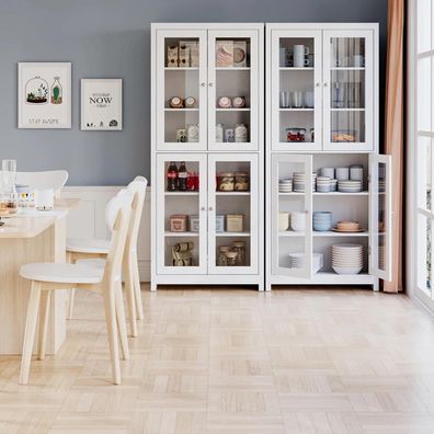Forehill Vitrinenschrank 190 cm, 4 Türen, 6 Fächer, Hochschrank für Wohnzimmer