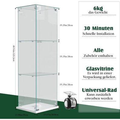 Bpkadhy Glasvitrine Standvitrine mit LED Beleuchtung, abschließbarer Glastür