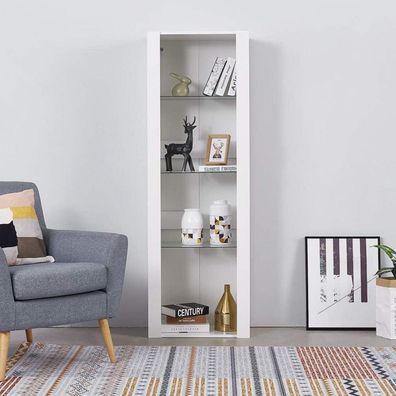 Panana Vitrinenschrank mit 3 Glasböden, LED-RGB-Beleuchtung, 55x35x166 cm, Weiß