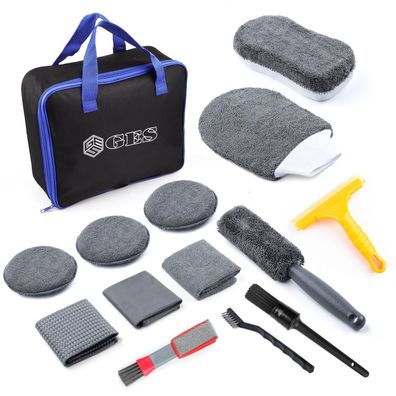 GES Premium Autoreinigungsset, 12-teilig mit Mikrofaser-Handschuh, Handtuch