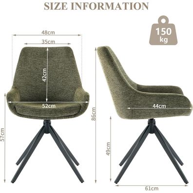 LONXIU Esszimmerstühle 6er Set, moderne drehbare Küchenstühle, armless Design