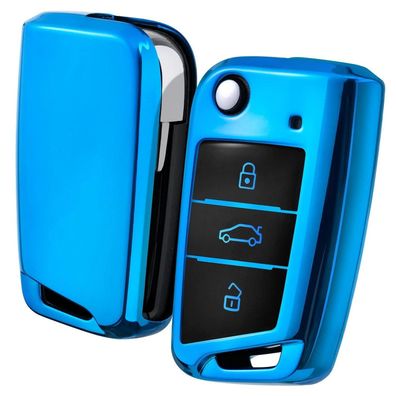 Oatsbasf Autoschlüssel Hülle für VW Golf 7, Polo, Tiguan, Skoda, Seat - Blau, 3