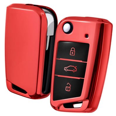 Oatsbasf Autoschlüssel Hülle für VW Golf 7, Polo, Tiguan, Skoda, Seat - Rotes
