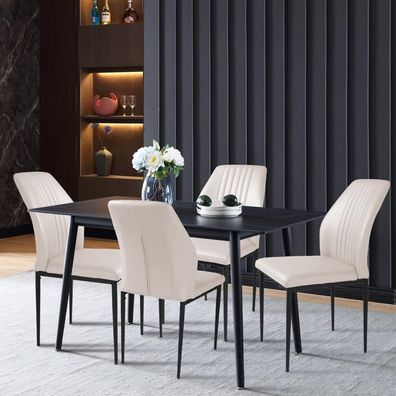 JIEXI 4er Set Esszimmerstühle, Moderne Stühle mit Metallbeinen, Beige Lederoptik
