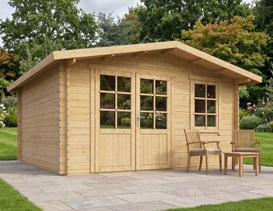 Gartenhaus Como XXL 400 x 300 cm - in 44mm Wandstärke - mit Biberschindeln