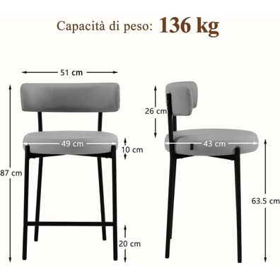 Ckaff Barhocker 4er Set, 63.5cm Sitzhöhe, mit Rückenlehne, Grau in Lederoptik