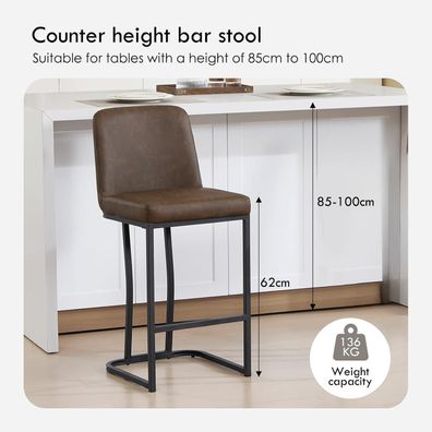 Barhocker 4er Set aus PU-Leder mit Rückenlehne und Metallbein, Braun