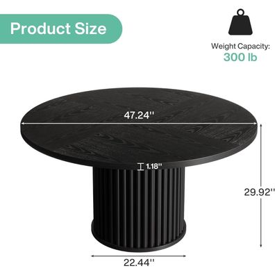 Tribesigns Runder Esstisch 120cm Schwarz, Esszimmertisch für 4-6 Personen mit