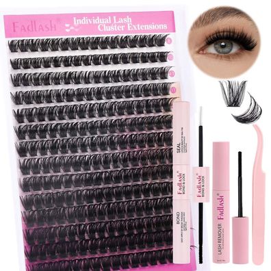 Fadlash DIY Wimpern Extensions Set 100D (8-16mm) mit Kleber, Pinzette & Remover