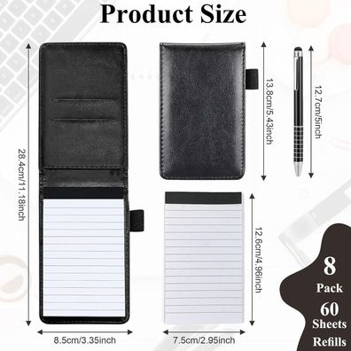 Marte Vanci A7 Notizbuch Set mit 8 Nachfüllblöcken und Metallstift - PU Leder