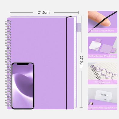 Rettacy Notizbuch A4 Liniert, 55 Blatt, 100 GSM, PVC Ringbuch mit Gummiband