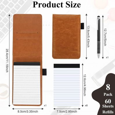 Marte Vanci A7 Notizbuch Set mit PU Leder Halter, 8 Nachfüllblöcken