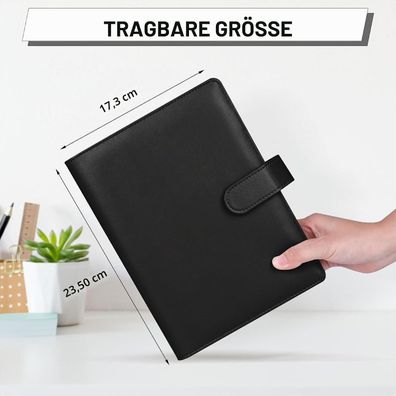 Akonege A5 Ringbuch Ordner aus Kunstleder, 6-Ring, Schwarz (ohne Innenseiten)