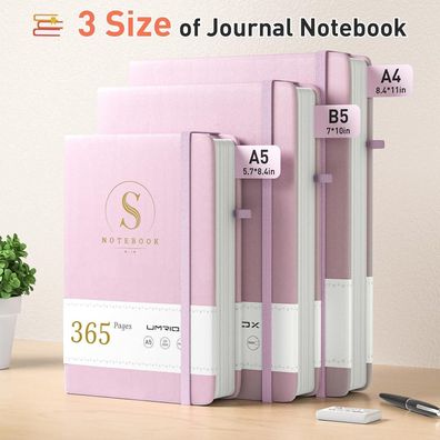 Umriox Notizbuch B5 Liniert, Hardcover Leder Journal, 365 Seiten, Innentasche