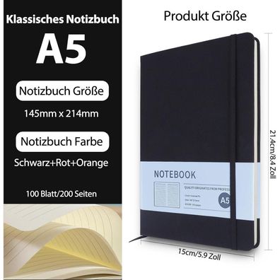 Aumayco Notizbuch A5 Set (3 Stück) - Liniert, Hardcover mit Kunstleder, 200