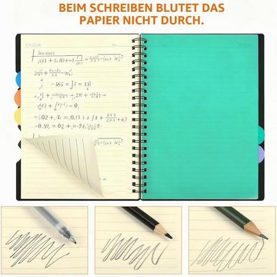 MOPLA Notizbuch DIN A4 Liniert Hardcover mit Register und Spiralbindung, Schwarz