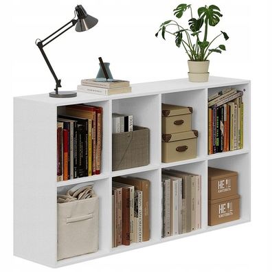 Offenes Regal, Kommode, Würfel 4x2, geräumig, weiß, für Bücher, Büro, modern