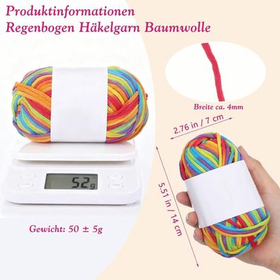 Villcase Regenbogen Baumwoll Häkelgarn, 2 Knäuel, Farbverlauf, Dickes Garn für