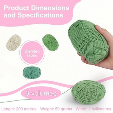 HOTUT Häkelgarn Set (3x 50g) mit Häkelnadel 4mm - Ideal für Anfänger