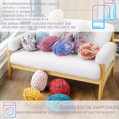 Duscdesp 500g Dicke Chenille Wolle (2x250g) - Weich & XXL für Decken, Kissen