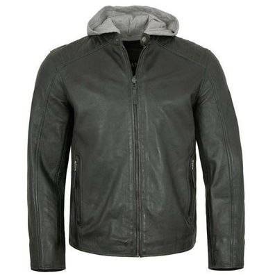 Jilani - Herren Lederjacke Kapuze Lammnappa petrol grün