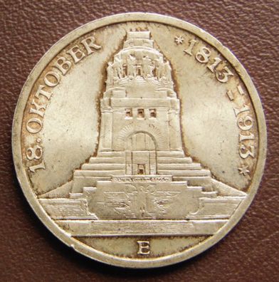 Sachsen. 3 Mark 1913 E. Völkerschlacht bei Leipzig