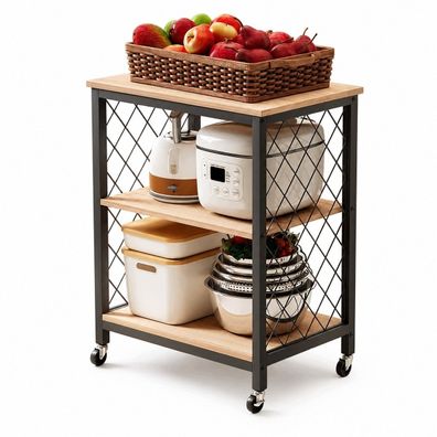 Rollschrank auf Rollen, hellbraun, im Loft-Stil, Frühstückstisch/Küchenwagen, 60 cm