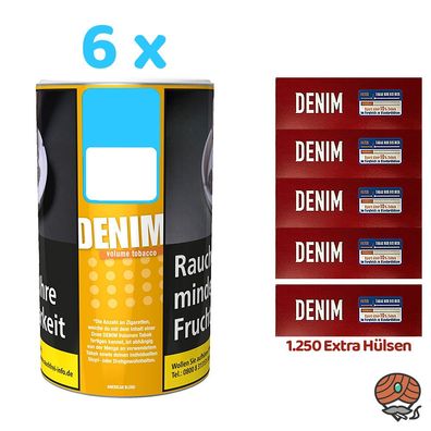 Denim Volumentabak/Stopftabak Dose 6x 85g + 1250 Denim Extra Hülsen