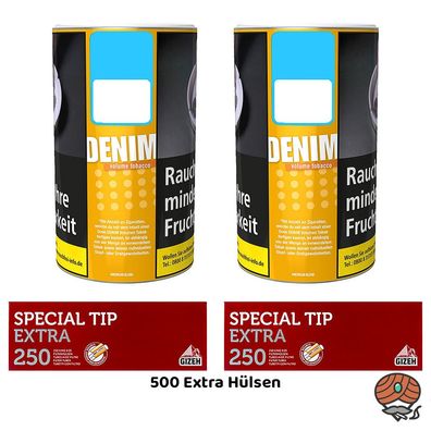 Denim Volumentabak/Stopftabak Dose 2x 85g + Gizeh Special Tip Extra Hülsen