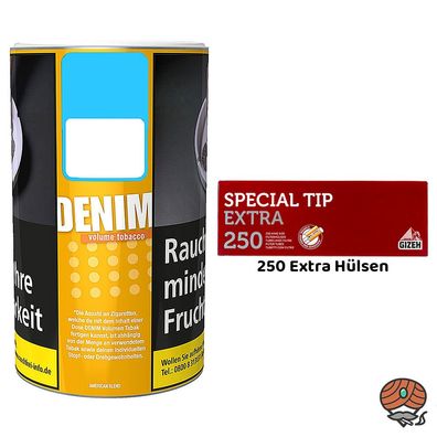 Denim Volumentabak/Stopftabak 85g Dose + 250 Gizeh Special Tip Extra Hülsen