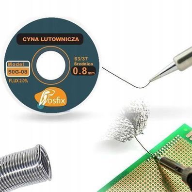 Rosfix Lötzinn Sn63Pb37 0,8mm – 2% Flux | 50g Spule, 183°C Schmelzpunkt