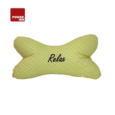 POWER INN® Leseknochen | Bestickt | Gelb "Relax" | Nackenkissen | Reisekissen