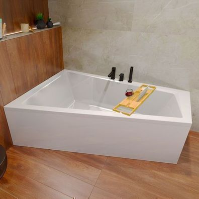 Badewanne Eckwanne 170x125 INTIMA Links + AcrylSchürze + Bambus Ablage + Ablauf
