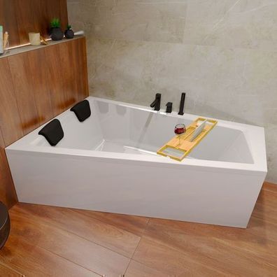 Badewanne Eckwanne 170x125 INTIMA Links + AcrylSchürze + Ablage + 2Kopfstützen+Ablauf
