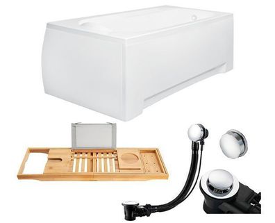 Badewanne Rechteck 170x70 BONA + Acrylschürze + Bambus Ablage | Ablauf & Füße GRATIS