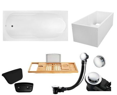 Badewanne Rechteck 170x70 + Wannenträger + Ablage + Kopfstütze | Ablauf & Füße GRATIS