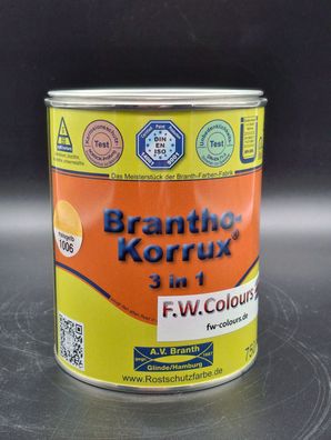 750ml Brantho Korrux 3in1 Maisgelb RAL 1006 Rostschutz & Metallschutzfarbe Farbe
