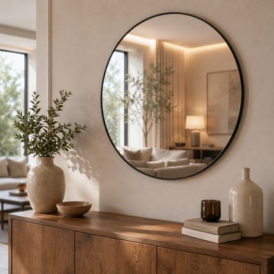 Best For Home Runder Wandspiegel Schwarz modern elegant für Bad Flur Wohnzimmer Stil