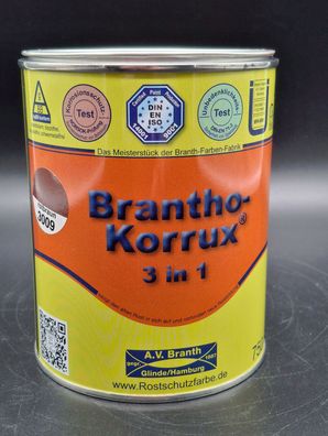 750ml Brantho Korrux 3in1 Rotbraun RAL 3009 Rostschutz & Metallschutzfarbe Farbe