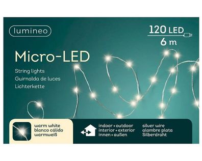 Micro LED Strangbeleuchtung Outdoor L.595cm 120L silber/warmes weiss