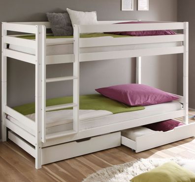 Kinderbett Etagenbett Hochbett Spielbett Stockbett weiss Lattenrost Schublade NE