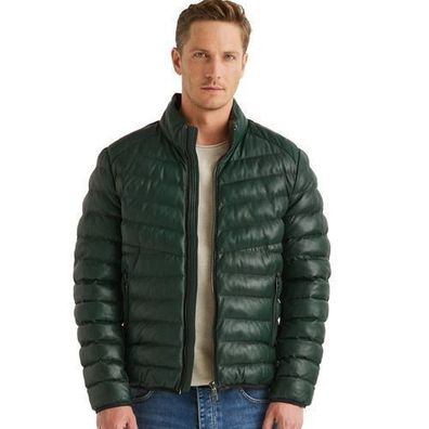 Milestone - Herren Lederjacke Steppjacke Lammnappa dunkelgrün