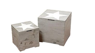 Aufbewahrungsbox Holz grau Stern 30x30x30 40x40x40 cm 2er Set