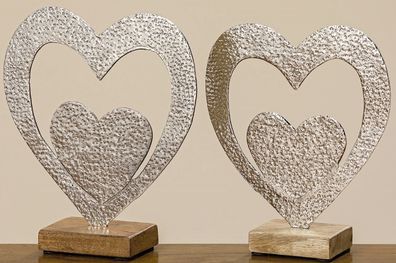 Herz Dekoherz Alu Mangoholz Tischdeko Hochzeit H 20 + 22 cm 2er Set