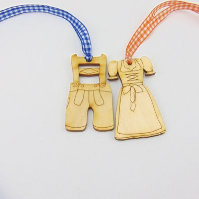 Dirndl und Lederhose 6 cm mit Band - 2 Stück - Oktoberfest Deko - Wiesn - Volksfest